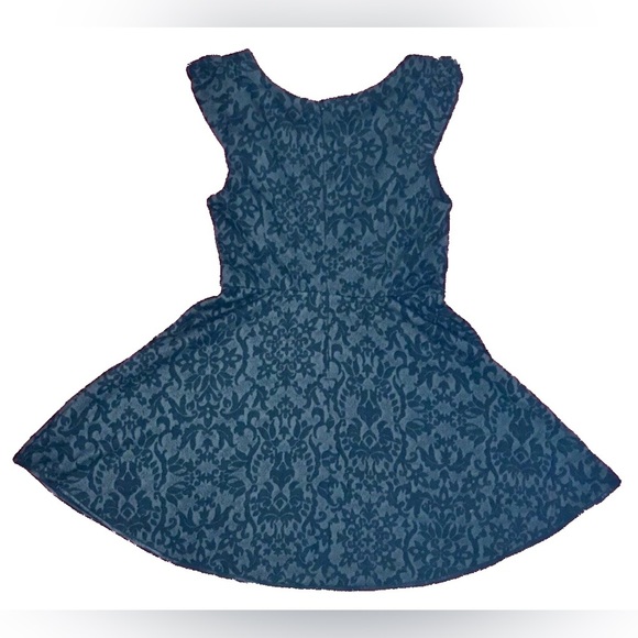 Black Gray Damask Dress Juniors 11 Pleather Trim Fit And Flare Whimsigoth Goth - Picture 3 of 6